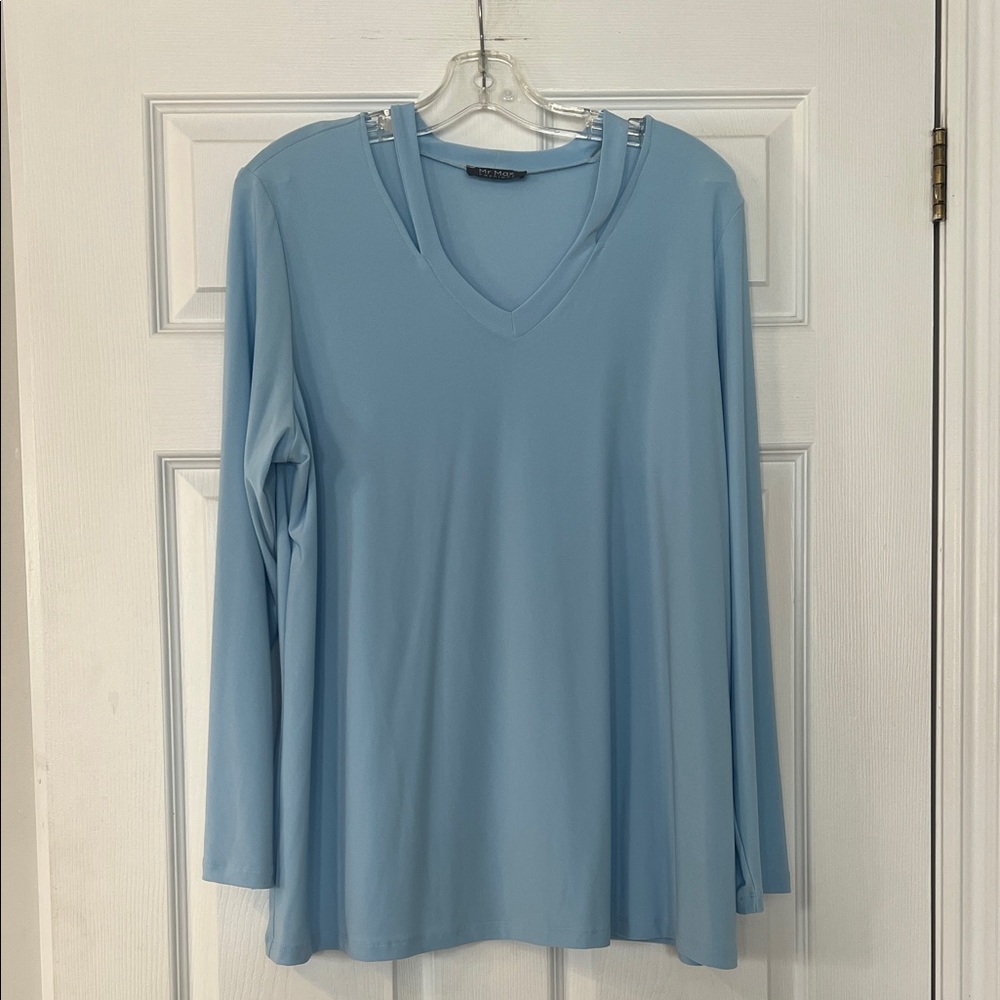 Stylish Sky Blue V-Neck Long Sleeve Top